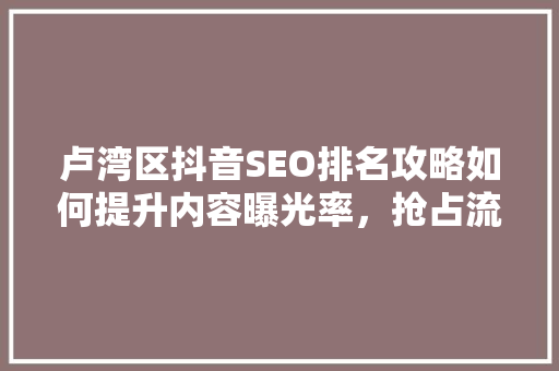 卢湾区抖音SEO排名攻略如何提升内容曝光率，抢占流量高地