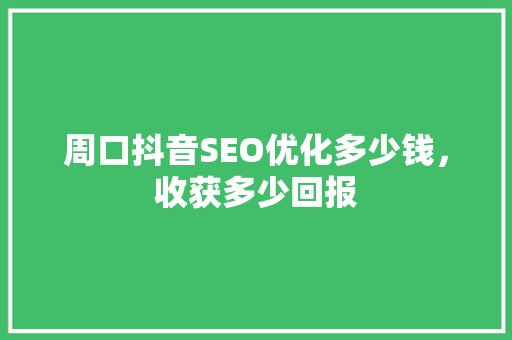 周口抖音SEO优化多少钱，收获多少回报