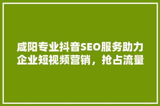 咸阳专业抖音SEO服务助力企业短视频营销，抢占流量高地
