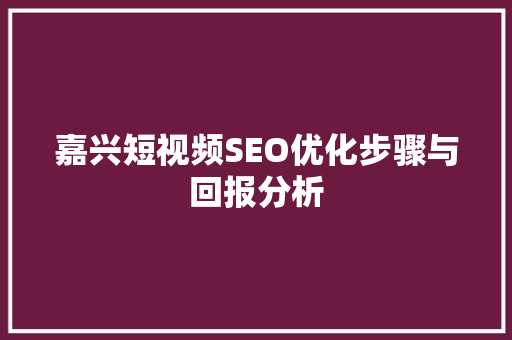 嘉兴短视频SEO优化步骤与回报分析