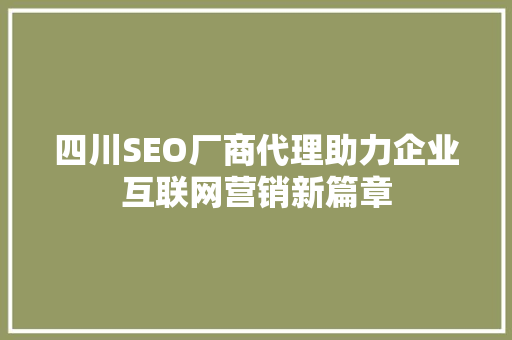 四川SEO厂商代理助力企业互联网营销新篇章