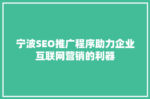 宁波SEO推广程序助力企业互联网营销的利器