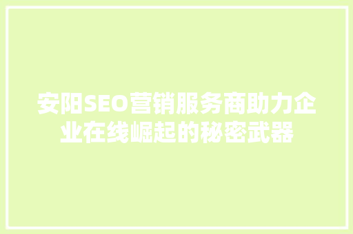 安阳SEO营销服务商助力企业在线崛起的秘密武器