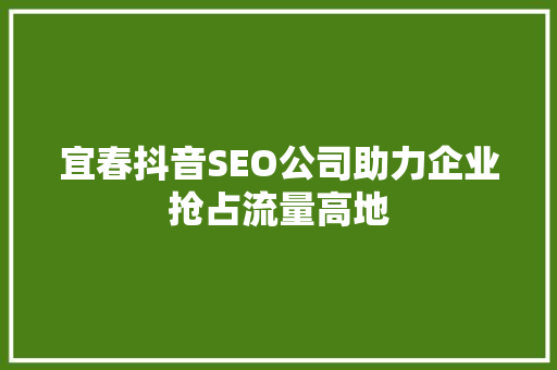 宜春抖音SEO公司助力企业抢占流量高地