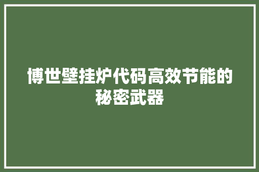 博世壁挂炉代码高效节能的秘密武器