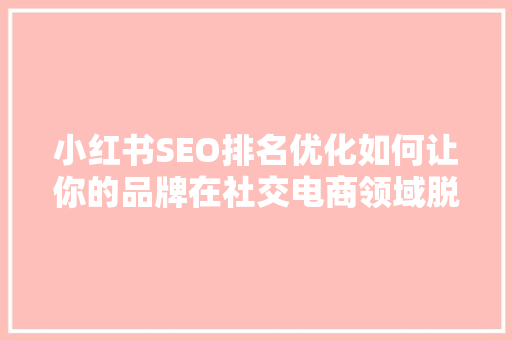 小红书SEO排名优化如何让你的品牌在社交电商领域脱颖而出