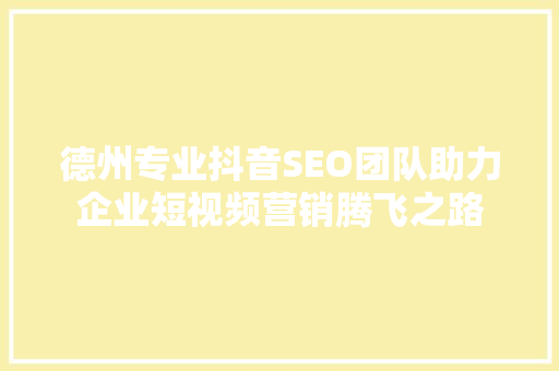 德州专业抖音SEO团队助力企业短视频营销腾飞之路
