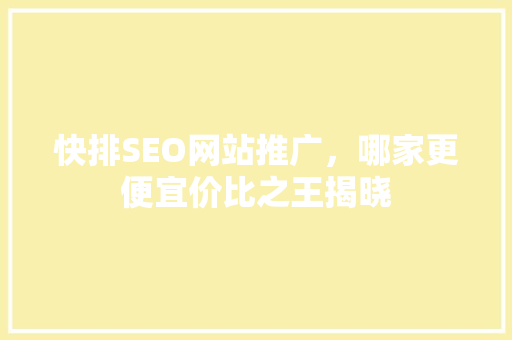 快排SEO网站推广，哪家更便宜价比之王揭晓