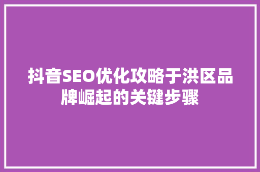 抖音SEO优化攻略于洪区品牌崛起的关键步骤