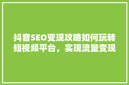 抖音SEO变现攻略如何玩转短视频平台，实现流量变现