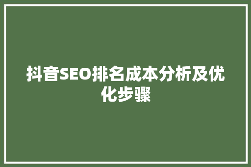 抖音SEO排名成本分析及优化步骤