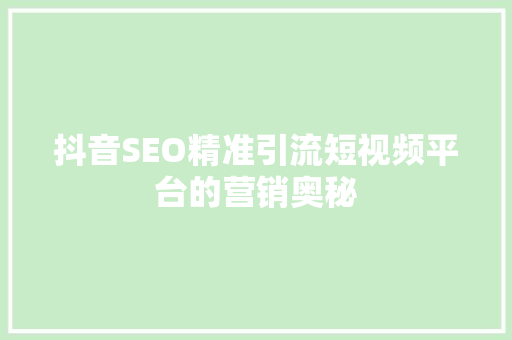 抖音SEO精准引流短视频平台的营销奥秘