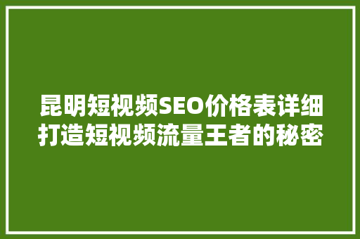 昆明短视频SEO价格表详细打造短视频流量王者的秘密武器