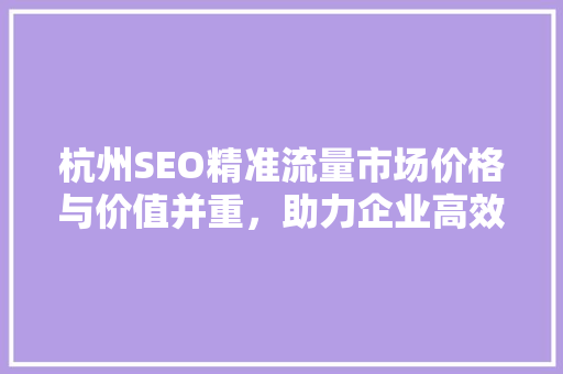 杭州SEO精准流量市场价格与价值并重，助力企业高效营销