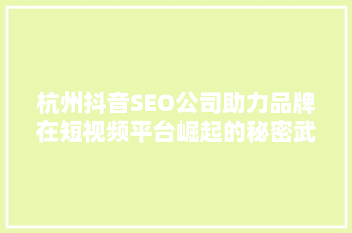 杭州抖音SEO公司助力品牌在短视频平台崛起的秘密武器