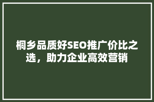 桐乡品质好SEO推广价比之选，助力企业高效营销