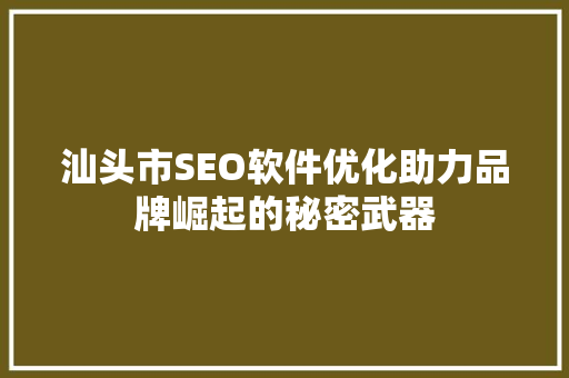 汕头市SEO软件优化助力品牌崛起的秘密武器