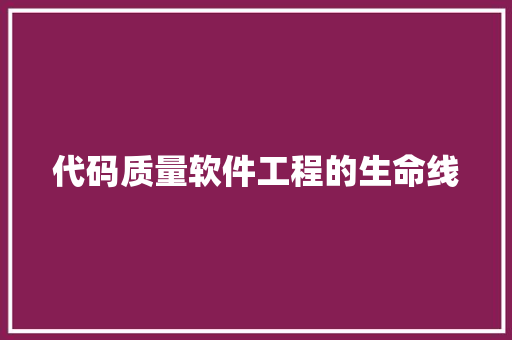 代码质量软件工程的生命线
