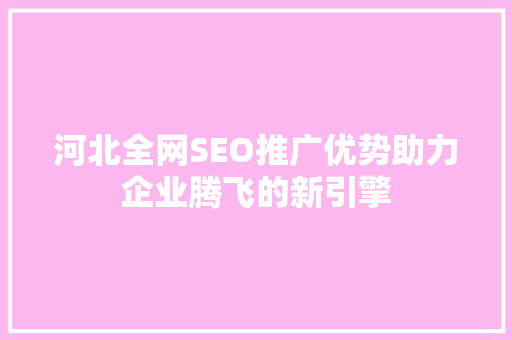 河北全网SEO推广优势助力企业腾飞的新引擎