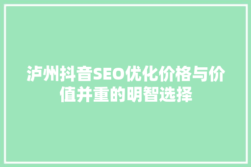 泸州抖音SEO优化价格与价值并重的明智选择