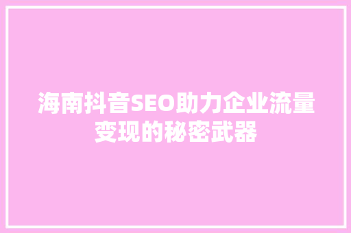 海南抖音SEO助力企业流量变现的秘密武器