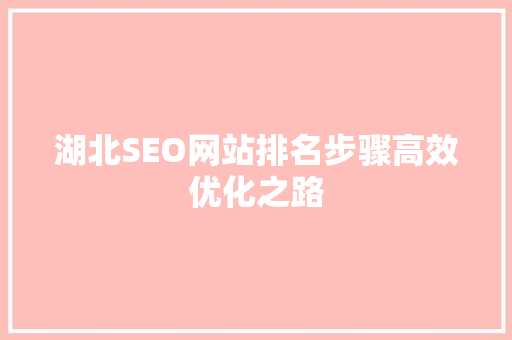 湖北SEO网站排名步骤高效优化之路