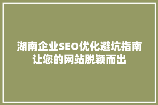 湖南企业SEO优化避坑指南让您的网站脱颖而出