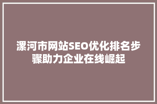 漯河市网站SEO优化排名步骤助力企业在线崛起