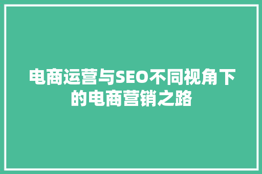 电商运营与SEO不同视角下的电商营销之路