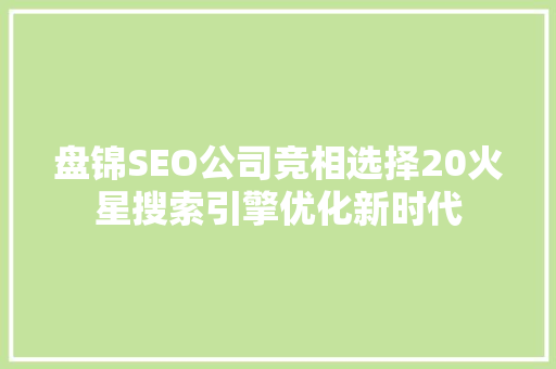 盘锦SEO公司竞相选择20火星搜索引擎优化新时代