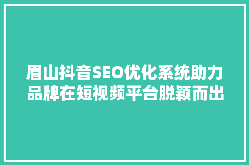 眉山抖音SEO优化系统助力品牌在短视频平台脱颖而出