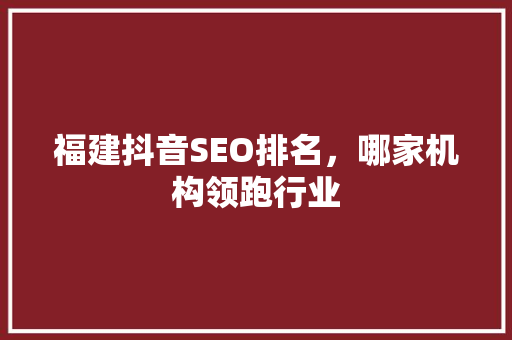 福建抖音SEO排名，哪家机构领跑行业