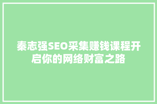 秦志强SEO采集赚钱课程开启你的网络财富之路