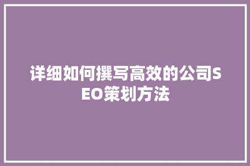 详细如何撰写高效的公司SEO策划方法