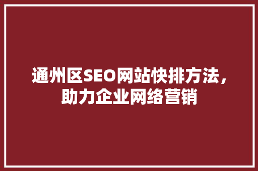 通州区SEO网站快排方法，助力企业网络营销