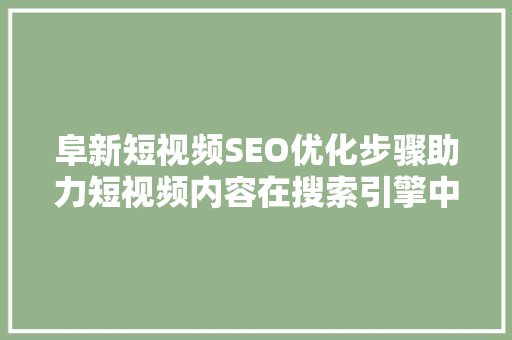 阜新短视频SEO优化步骤助力短视频内容在搜索引擎中脱颖而出