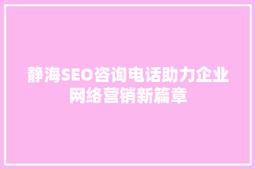 静海SEO咨询电话助力企业网络营销新篇章