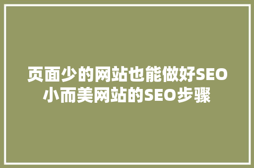 页面少的网站也能做好SEO小而美网站的SEO步骤