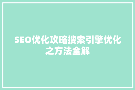 SEO优化攻略搜索引擎优化之方法全解