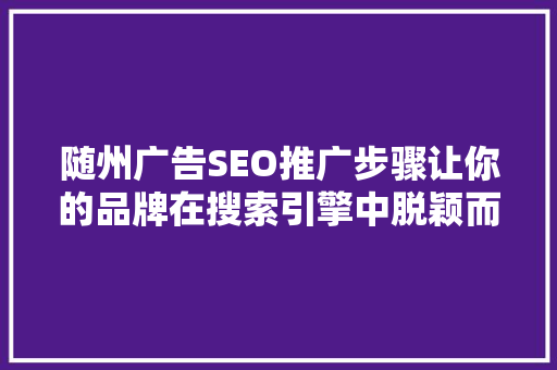 随州广告SEO推广步骤让你的品牌在搜索引擎中脱颖而出