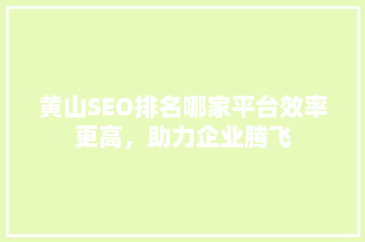 黄山SEO排名哪家平台效率更高，助力企业腾飞
