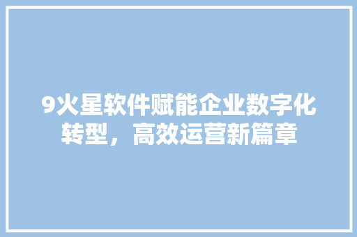9火星软件赋能企业数字化转型，高效运营新篇章