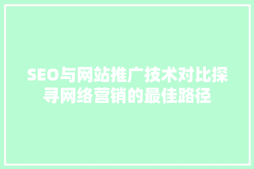 SEO与网站推广技术对比探寻网络营销的最佳路径