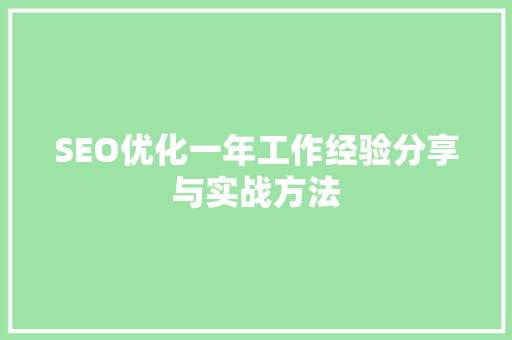 SEO优化一年工作经验分享与实战方法