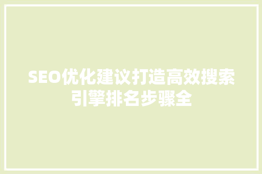 SEO优化建议打造高效搜索引擎排名步骤全