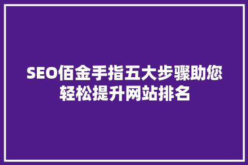 SEO佰金手指五大步骤助您轻松提升网站排名