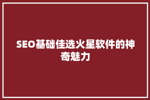 SEO基础佳选火星软件的神奇魅力