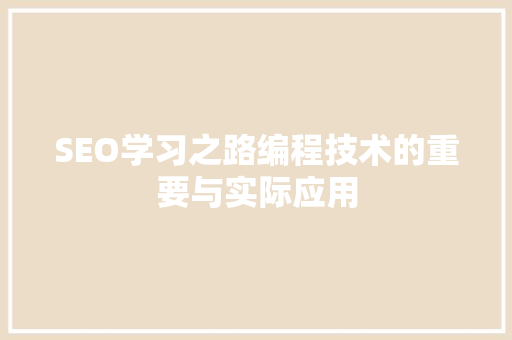 SEO学习之路编程技术的重要与实际应用