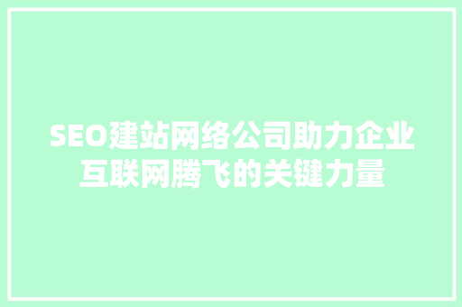 SEO建站网络公司助力企业互联网腾飞的关键力量