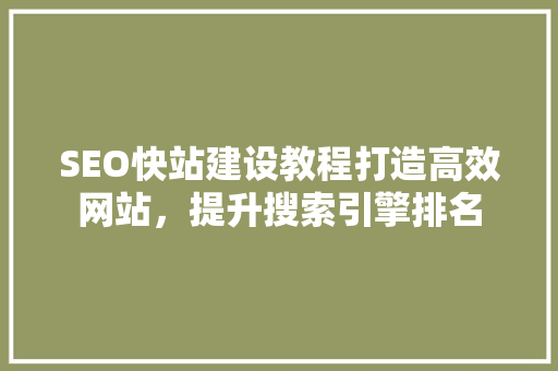 SEO快站建设教程打造高效网站，提升搜索引擎排名